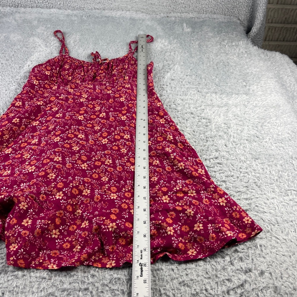 Selfie Leslie Magenta Floral Ruched Smocked Mini Dress Pink Orange Womens Medium - Picture 5 of 8